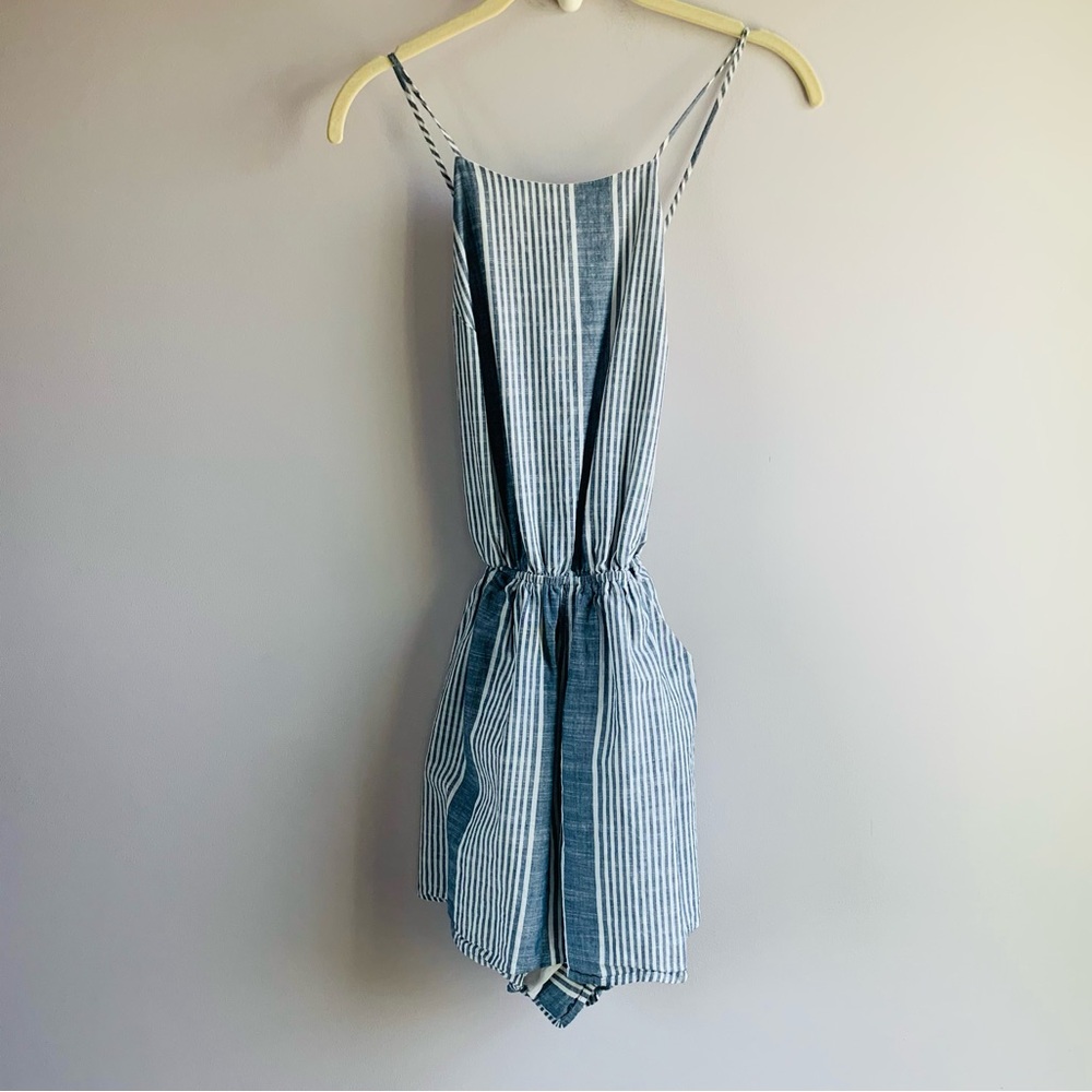 The Impeccable Pig Romper Blue White Strappy Back Summer Beach Fun Small